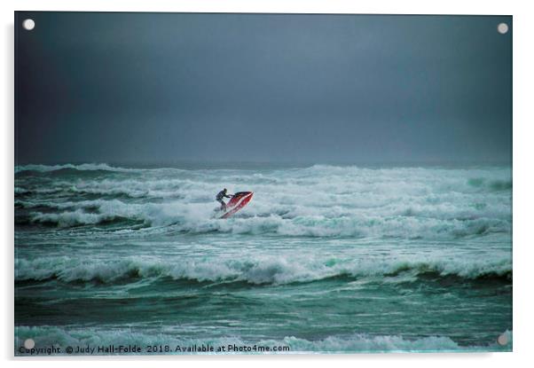Shooting the Surf Acrylic by Judy Hall-Folde