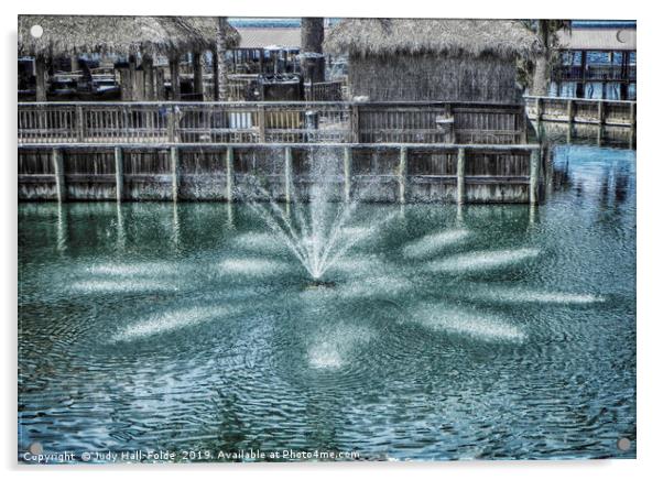 The Fountain at Renegades Acrylic by Judy Hall-Folde