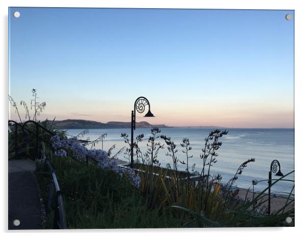 Sunset over Lyme Regis Acrylic by suzie Attaway