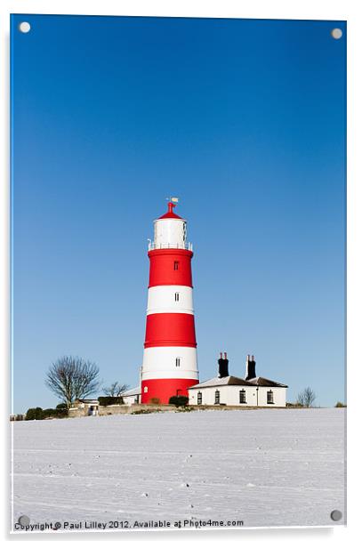 Snowy Happisburgh Lighthouse Acrylic by Digitalshot Photography