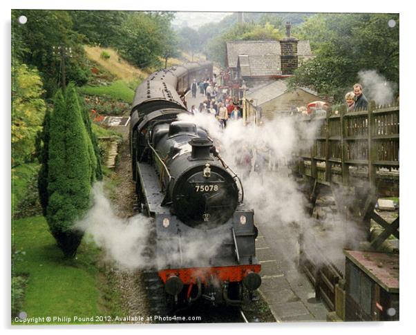 Steam Train at Haworth Acrylic by Philip Pound