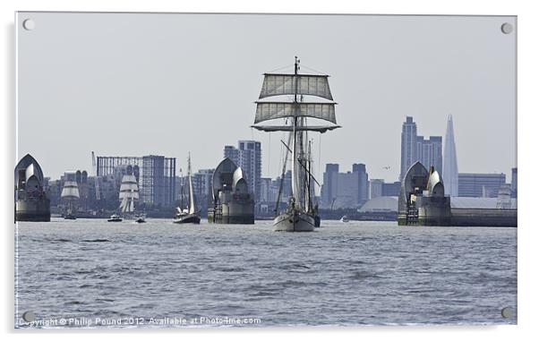 Tall Ships at Thames Barrier Acrylic by Philip Pound