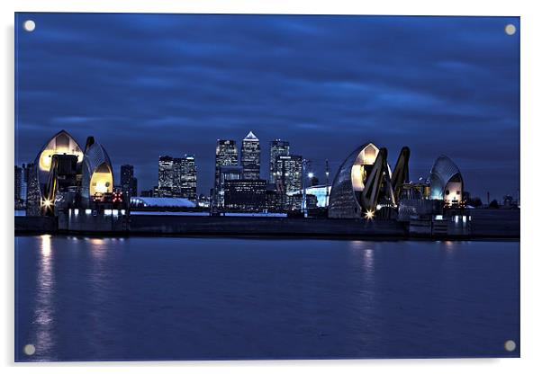 Night view  Thames Barrier London Acrylic by Philip Pound