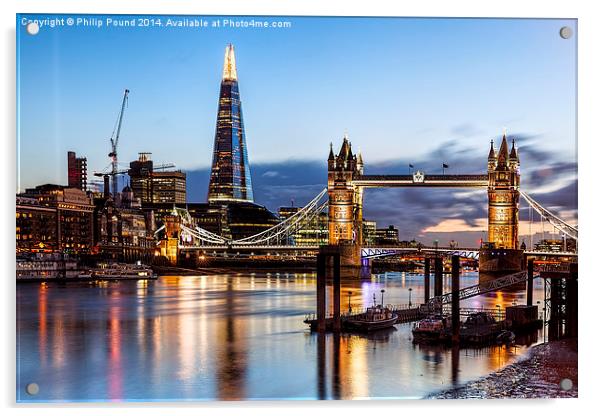  Tower Bridge and the Shard At Night Acrylic by Philip Pound