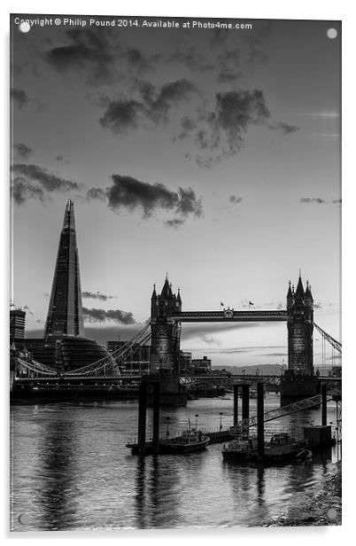  London's Tower Bridge and Shard - a black and whi Acrylic by Philip Pound