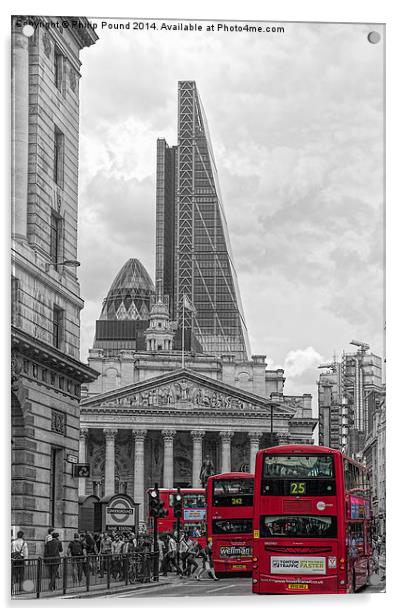  City of London Rush Hour - Red Buses Acrylic by Philip Pound