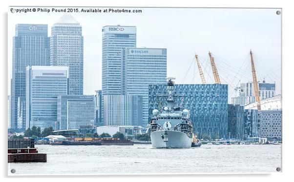 Royal Navy Warship at Canary Wharf in London Acrylic by Philip Pound
