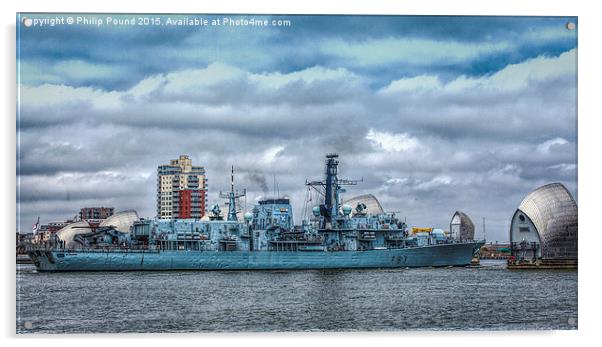 Frigate HMS St Albans at the Thames Barrier Acrylic by Philip Pound