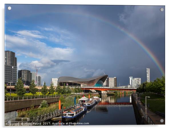 Rainbow over the Aquatic Centre in London's East E Acrylic by Philip Pound
