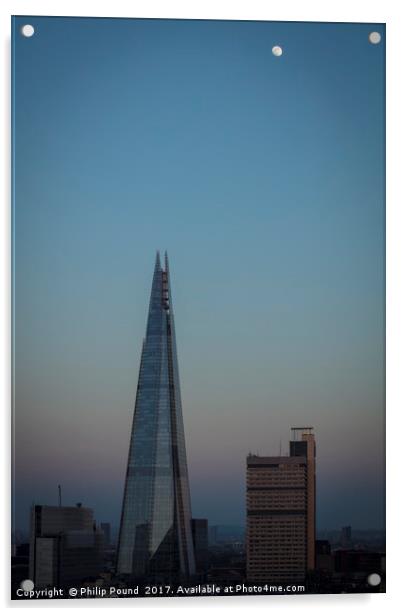 Sunset and Moon over The Shard in London Acrylic by Philip Pound