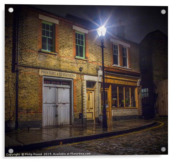 Old London Street in the rain at night Acrylic by Philip Pound
