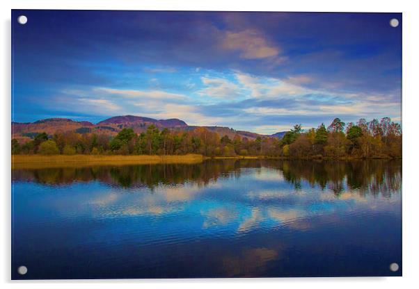  Reflections in a Perthshire Loch Acrylic by Derek Corner
