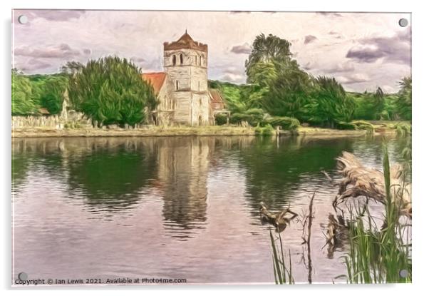 Bisham Church By The Thames Acrylic by Ian Lewis