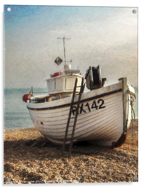 Fishing Boat and a Ladder Acrylic by Ian Lewis