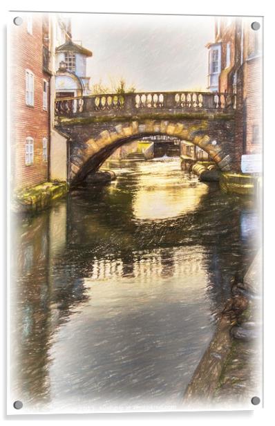 The Town Bridge Newbury Acrylic by Ian Lewis