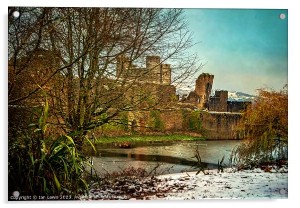 Winter at Caerphilly Castle Acrylic by Ian Lewis