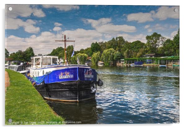 Moorings By The Thames Path at Henley Acrylic by Ian Lewis