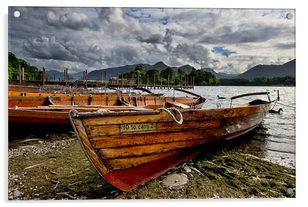 Boats on the Lakeside  at Derwentwater Acrylic by Ian Lewis