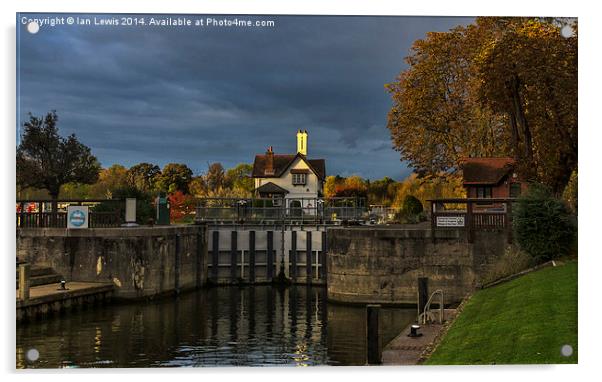  Goring Lock in Autumn Acrylic by Ian Lewis