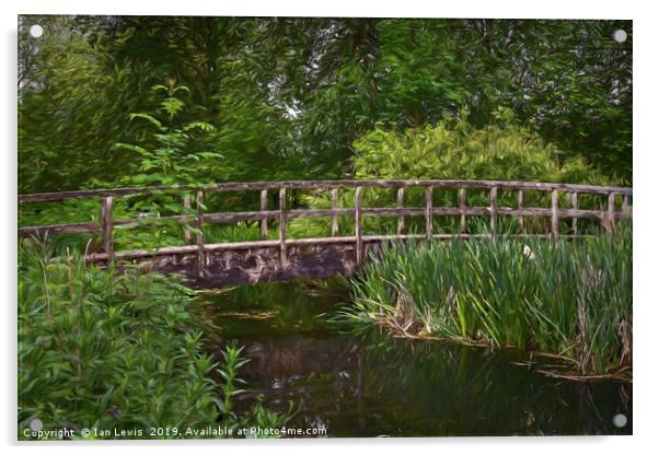 River Footbridge Impressionist Style Acrylic by Ian Lewis