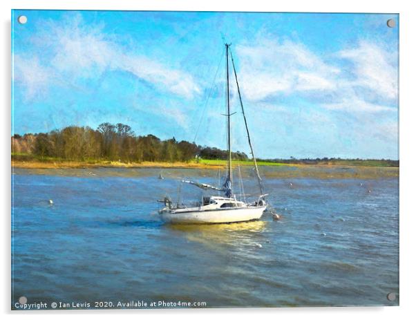 Yacht Anchored On The Deben Acrylic by Ian Lewis