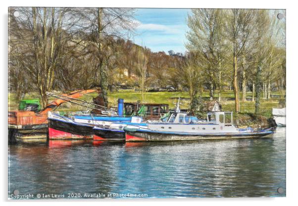 Old Boats On The Thames Acrylic by Ian Lewis