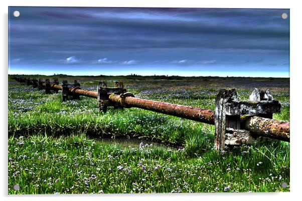 Stiffkey Marshes Outfall Pipe Acrylic by Paul Betts