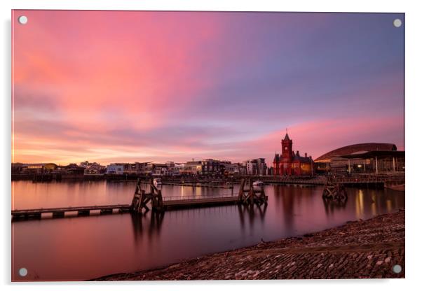 Cardiff Bay and Pier Head building sunset Acrylic by Andrew Richards