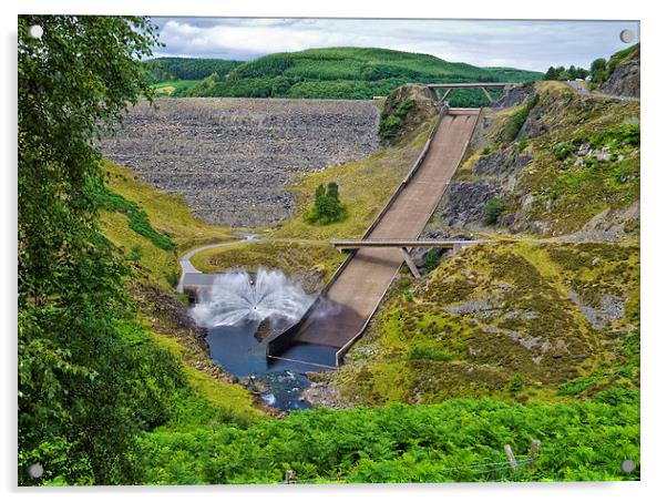 Llyn Brianne Dam and Spillway Acrylic by Hazel Powell