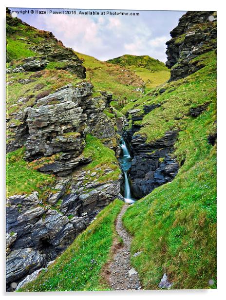  Rocky Valley Waterfall, Tintagel Acrylic by Hazel Powell