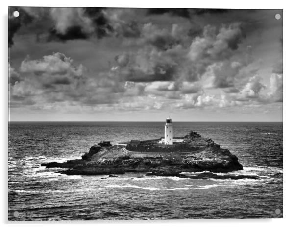 Godrevy Lighthouse monochrome Acrylic by mark humpage