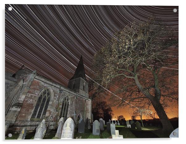 Haunting Startrail and church Acrylic by mark humpage