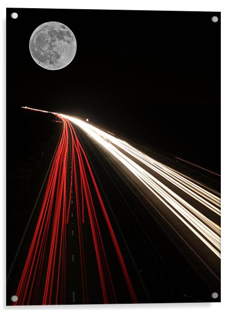 Moonlit Highway long exposure Acrylic by mark humpage