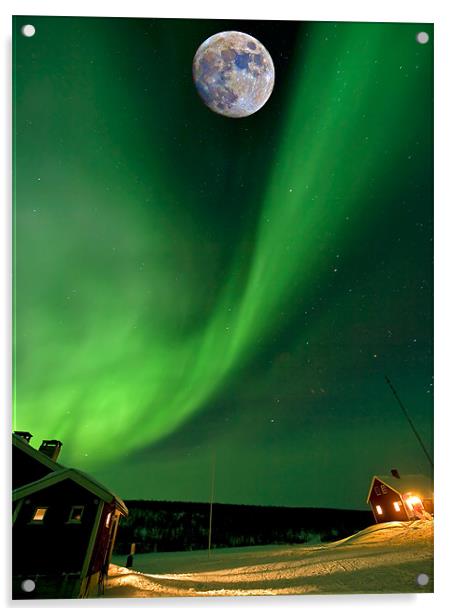 Northern Lights and moon Acrylic by mark humpage