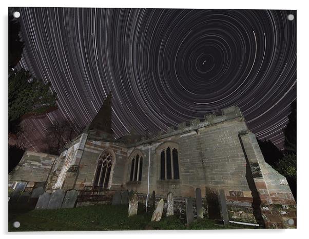 Startrail and church Acrylic by mark humpage