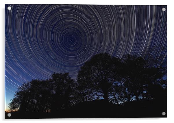 Startrail with trees Acrylic by mark humpage