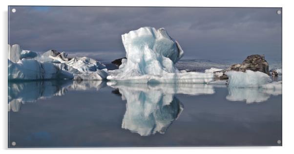 Iceland iceberg reflections panorama Acrylic by mark humpage