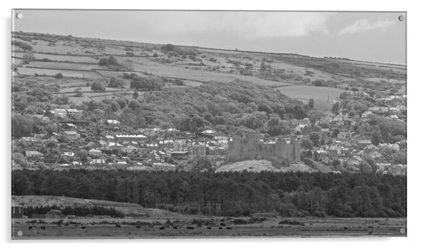 Harlech Castle Panorama black white Acrylic by mark humpage