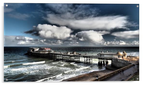 Cromer Pier with sun and clouds Acrylic by mark humpage