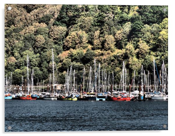 Kingswear boats and trees Acrylic by mark humpage