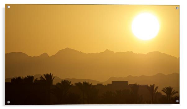 Sunset over desert mountains Acrylic by mark humpage