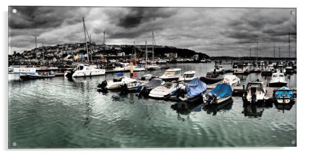 Boats moored in Brixham marina Acrylic by mark humpage