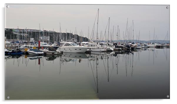 Sailing boats and mast reflections, Brixham Acrylic by mark humpage