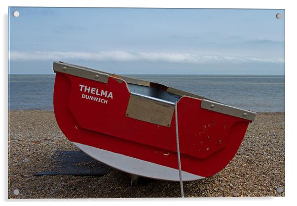 Thelma Red Boat at Dunwich Acrylic by Bill Simpson
