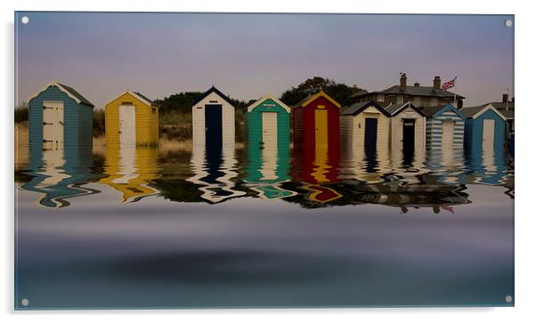 Southwold Beach Huts Flood 1 Acrylic by Bill Simpson