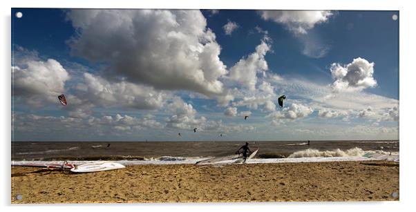 Southwold Kite Surfing Panorama Acrylic by Bill Simpson
