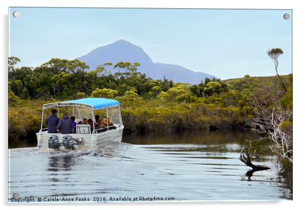 Boating on Melaleuca Creek, Tasmania. Acrylic by Carole-Anne Fooks