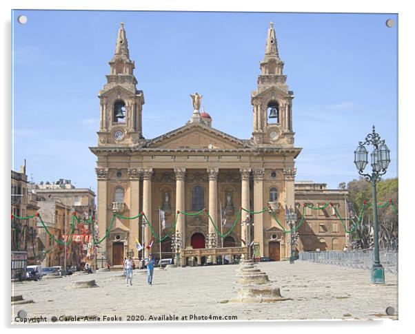 St Publius Church, Floriana, Malta Acrylic by Carole-Anne Fooks