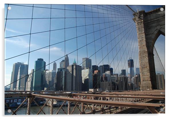 Manhattan From Brooklyn Bridge Acrylic by lee drage
