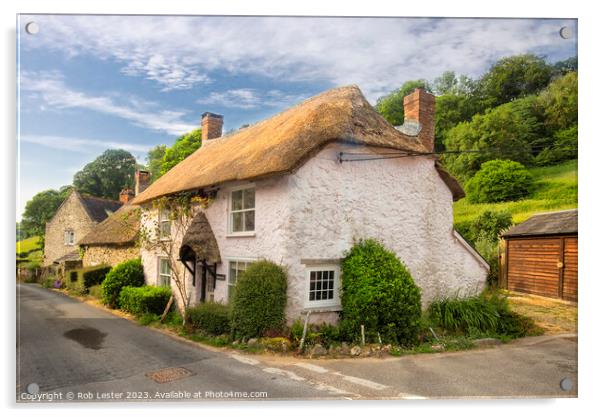 Charming Thatched Cottage in Rural Branscombe Acrylic by Rob Lester